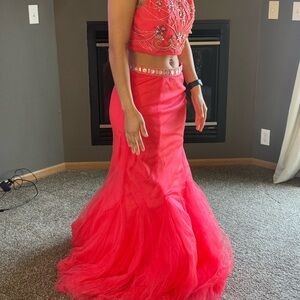 Elegant Red Beaded Two-Piece Gown